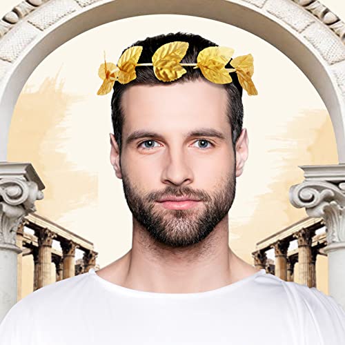 4 piezas de disfraz de Dios griego Toga blanco para hombre, disfraz romano de Toga César con hoja de laurel y corona de laurel, Oro Blanco, X-Large