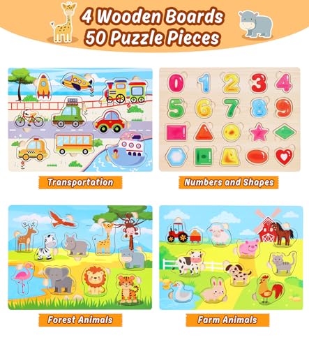 4 Piezas Puzzle Madera - Juguetes Niños 2 3 Años - Juguetes Montessori 1 Años - Juegos Educativos niños 2 3 años