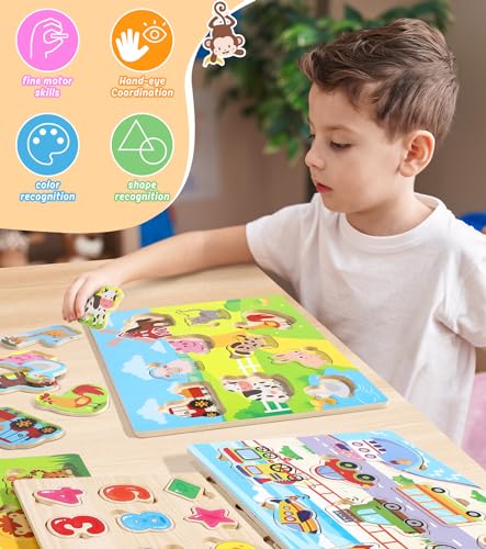 4 Piezas Puzzle Madera - Juguetes Niños 2 3 Años - Juguetes Montessori 1 Años - Juegos Educativos niños 2 3 años