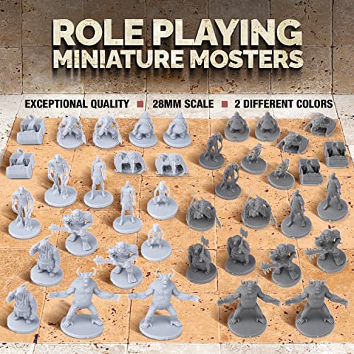 40 figuras de juego de rol en miniatura de fantasía para mazmorras y dragones, juegos de rol Pathfinder. Miniaturas escaladas de 28 mm, 10 diseños únicos, a granel sin pintar, ideal para D&D/DND