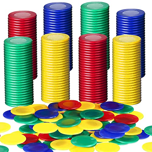 400 Fichas de Póquer, Fichas de Juego, para Aprender Matemáticas y Juegos de Bingo, Las Fichas Utilizadas por los Niños para Contar, 4 Colores (Rojo, Azul, Verde, Amarillo, 0,86 Pulgadas)