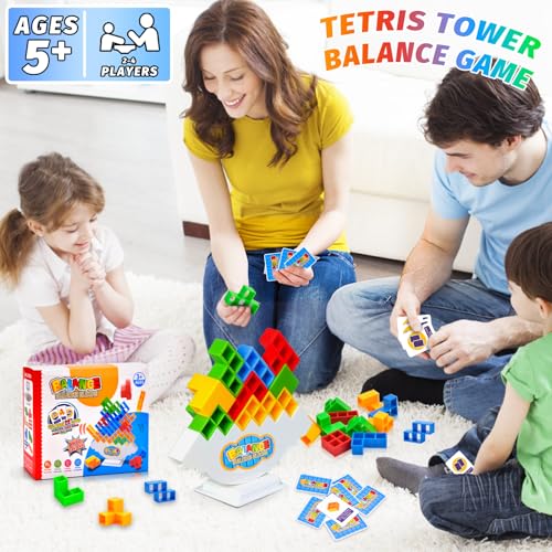 48 Piezas Tetra Tower Balance Blocks, Tetris Tower Stack Attack Juego Tetra Tower Adultos, Tetratower Juego de Apilamiento Equilibrio, Juguetes de Montessori Regalo para Niños Niñas 3+ Años