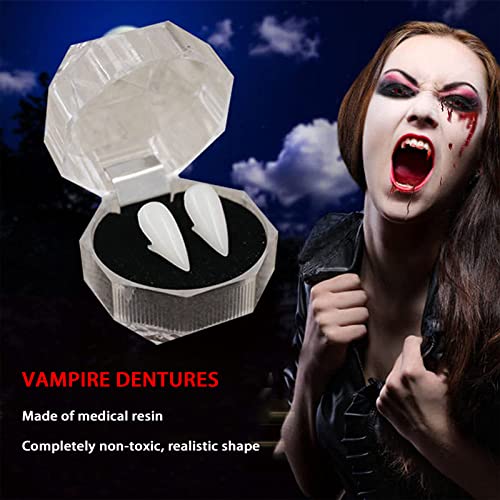 5 PCS Dientes de Vampiro Kit, Colmillos de Dientes de Halloween Reutilizables de Halloween con 1 Tubo de Dientes Adhesivo Para Vampiro la Mascarada Accesorios de Fiesta de Cosplay (4 Tamaños)