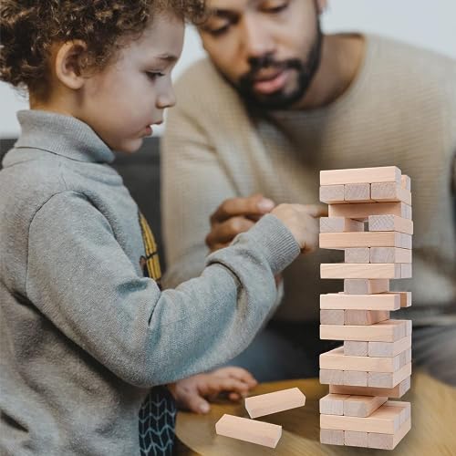 54 Pieces Questions Tumbling Tower Game, Wood Blocks Lawn Yard Outdoor Game,Wooden Stacking Games,Wooden Tumbling Tower Block Game for Family Party