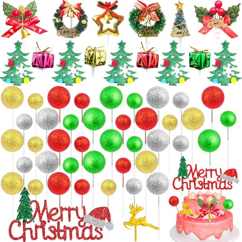 57 unidades de decoración de tartas de Navidad, decoración de tartas de reno, decoración de cupcakes, decoración de árbol de Navidad, decoración de tartas, decoración de mesa