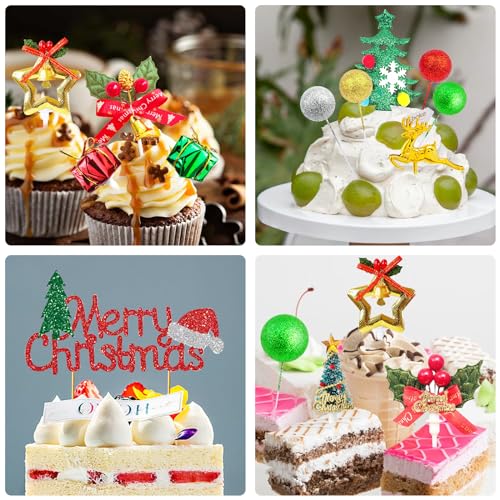 57 unidades de decoración de tartas de Navidad, decoración de tartas de reno, decoración de cupcakes, decoración de árbol de Navidad, decoración de tartas, decoración de mesa