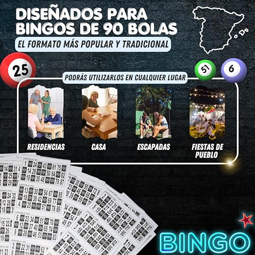 600 Cartones de Bingo Troquelados de 90 Bolas Reutilizables + Juego de Bingo Online Gratuito | Cartones sin repertir | Juegos de Mesa Tradicionales, Juego en Familia, Amigos, Navidad (Blanco y Negro)