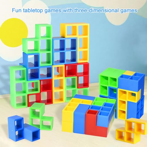 64 PCS Tetra Tower Tetris Balance Blocks, Stack Attack Team Game Adultos Juego de Mesa Apilamiento Equilibrio Construcción Creativo Educativos Juguetes de Montessori Regalo para Niños Niñas 3+ Años