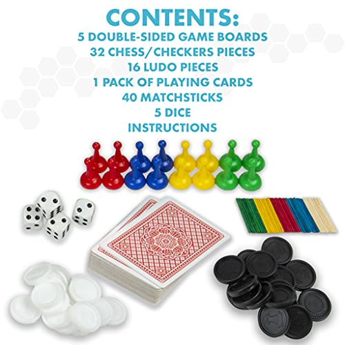 abeec Compendio de 100 juegos clásicos, una colección de juegos de mesa familiares clásicos, incluye ajedrez, corrientes de aire, ludo y un paquete completo de cartas de juego