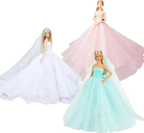 Abree 3 Pack Vestido Elegante Hecho a Mano Ropa de Princesa Fashionista Falda Traje de Ropa Fiesta Boda para Muñeca Regalo Cumpleaños para Niña (WBP)