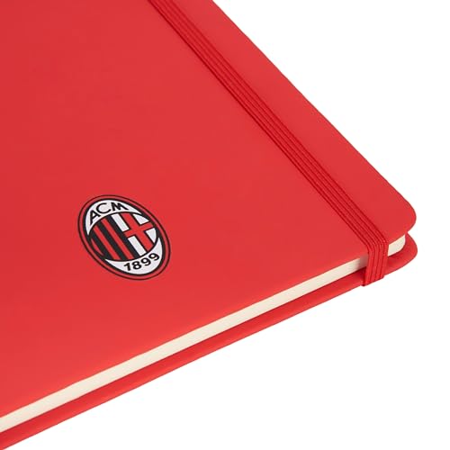 AC Milan - Cuaderno A5 Rosso Crest Classic - Tapa Dura de PU - 192 páginas. Cierre elástico y Marca de página a Juego. para Todos los Aficionados Rossoneri – Producto Oficial AC Milan