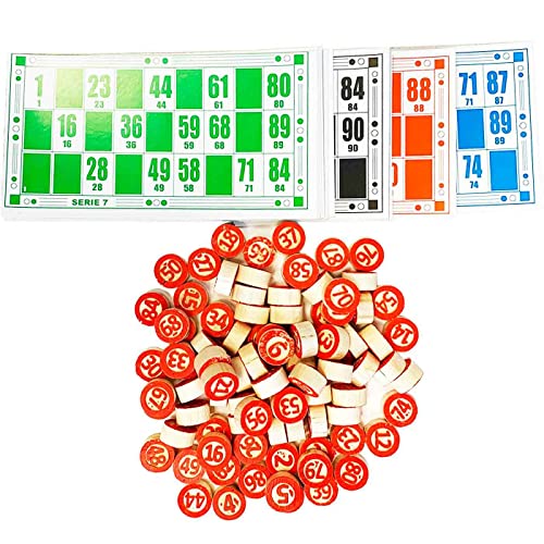Acan Tradineur - Juego de lotería, Bingo con Caja y fichas de Madera, Incluye 48 cartones y 90 fichas de números, Juego de Mesa Tradicional - 5,8 x 18,3 x 10,3 cm