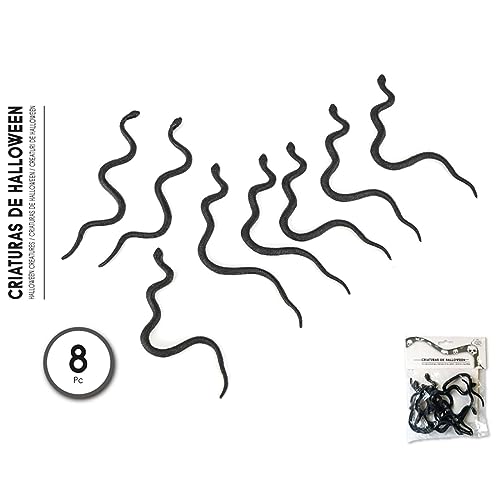 Acan Tradineur - Pack de 8 Serpientes para Halloween, plástico, decoración de Interior, Fiestas, Celebraciones (Negro - 11 cm)