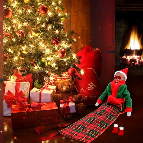 Accesorios de Elfos de 1SET Ropa de Elfo Lindo Mini Kit de Elfos de Navidad con Saco de Dormir, Bata de baño, Gafas, Chal, Accesorios de muñecas de Elfos de Hamaca para Decoraciones de muñecas