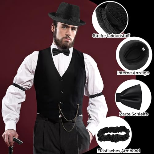 Accesorios para hombre de los años 20 Gatsby Gangster, disfraz de cosplay, juego de accesorios de disfraz de los años 20, sombrero, reloj de bolsillo, gafas de metal, tirantes para hombre, Halloween,