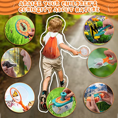 Achiyway Kit Explorador, Juegos al Aire Libre con Prismaticos, Observatorio de Insectos, Brujula, Lupa, Cazamariposas y Silbatos, Regalo para Niños de 3 a 8 Años