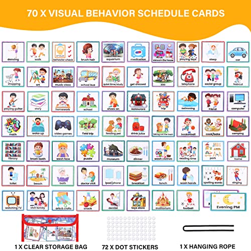 Achort Calendario Visual para niños 70 Tarjetas de tareas para niños pequeños, gráfico de tareas del planificador Visual para la Actividad Diaria de los niños horario Visual de Aprendizaje