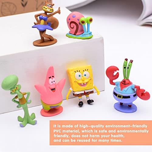 Adornos para Tartas SpongeBob, 6 Piezas Decoración para Tartas, Figura SpongeBob, Niños Decoración Pastel, juguete de figuras de acción, Adorno Torta Niños, Cumpleaños Pastel Decoración Suministros
