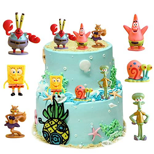 Adornos para Tartas SpongeBob, 6 Piezas Decoración para Tartas, Figura SpongeBob, Niños Decoración Pastel, juguete de figuras de acción, Adorno Torta Niños, Cumpleaños Pastel Decoración Suministros