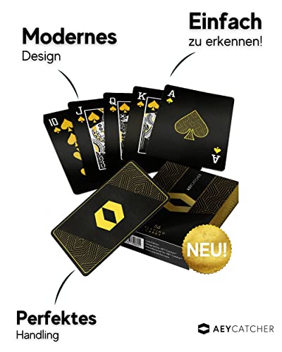 AEY Catcher® Juego de Cartas de póquer (Regalo para Hombres), edición de Lujo, Cartas de póquer en Negro y Dorado, 100% manejo, baraja mágica