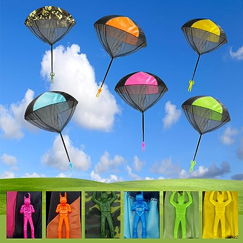 Ainiv 6Pz Juguete de Paracaídas, Paracaidas Infantil, Juguetes Aire Libre Niños Mano Que Lanza el Juguete del Paracaidista, Juegos de Vuelo al Aire Libre, Juguetes de Paracaídas para Niños y Adultos