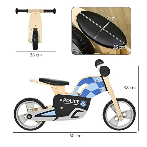 AIYAPLAY Bicicleta sin Pedales de Madera para Niños de +18 Meses Bicicleta de Equilibrio Infantil con Sillín de 22 cm Carga 20 kg Estilo Policía 60x38x38 cm Natural