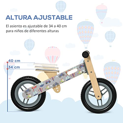 AIYAPLAY Bicicleta sin Pedales de Madera para Niños de 3-6 Años con Sillín Ajustable de 34-40 cm Bicicleta de Equilibrio Infantil con Ruedas de 12" Carga 30 kg 87x37x50 cm Turquesa