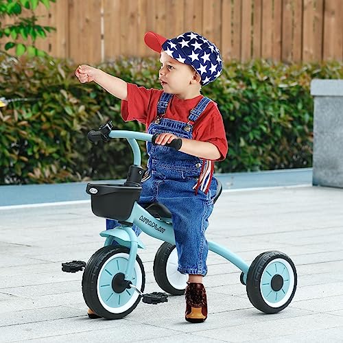 AIYAPLAY Triciclo para Niños de 2 a 5 Años Bicicleta Infantil con Asiento Ajustable Cesta Timbre Pedales y 3 Ruedas Carga 25 kg 70,5x50x58 cm Azul