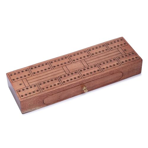 Ajuny Juego de mesa tradicional cribbage de madera, juego de mesa clásico con 6 pinzas de metal y 1 juego de cartas con estante. Tamaño del tablero 10 x 3,1 x 1,4 pulgadas