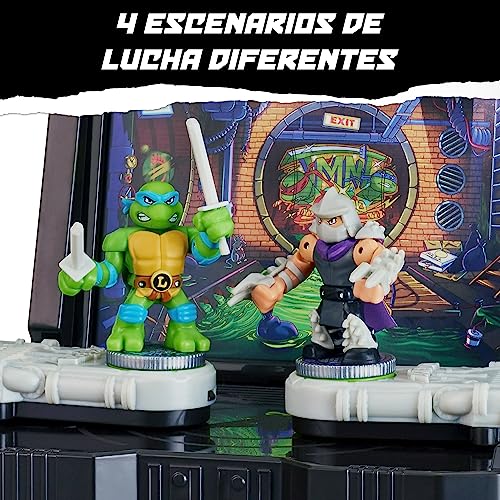 AKEDO - Battle Arena de Las Tortugas Ninja, Juguete Escenario de Batalla, 2 Modos de Juego, con Sonidos de Lucha, 2 muñecos Guerreros para Jugar + 1 Accesorio, 4 Modelos Diferentes, Famosa (AKT01000)