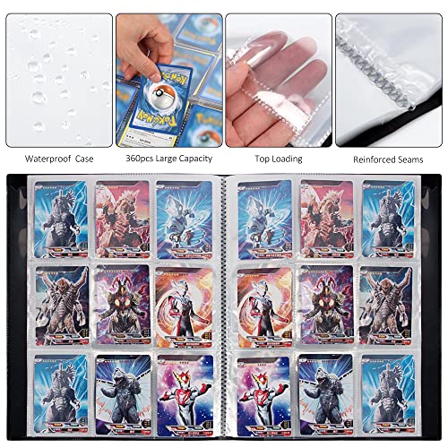 Álbum de Cartas Coleccionables, Álbum Colección Tarjetas Compatible con Pokémon,YuGiOh, GX EX, 40 páginas y 360 Tarjetas Transparente Titular de la Tarjeta Libro Regalo para Niño Niñas