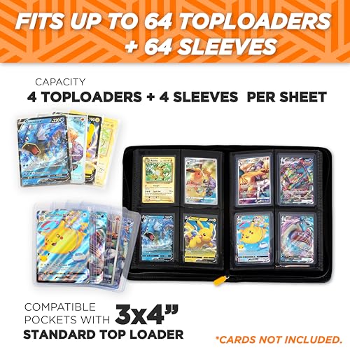 Album toploader para cartas Pokemon, Almacenamiento para 64 Toploaders y 64 Sleeves, Total 128 Cartas, Album para toploader sin anillas, accesorios para guardar tus cartas Toploader (1)