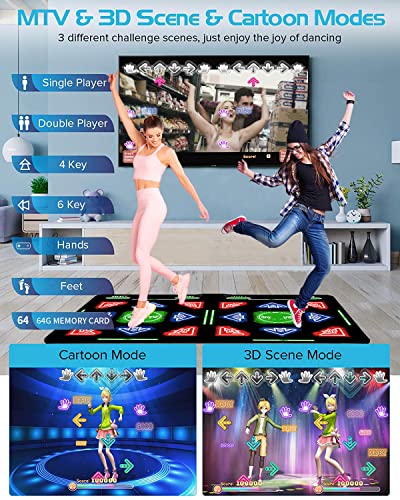 Alfombrilla de baile HDMI: 64 GB de almacenamiento, 1000 juegos, 81 videos MTV, 885 canciones. La alfombrilla de baile combina baile, yoga, aeróbicos, correr, deportes y juegos de rompecabezas. Un