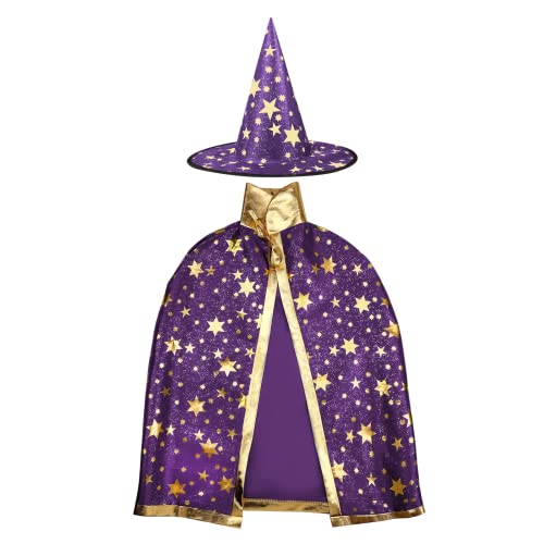 Anguxer Disfraces de Halloween capa de mago de bruja con sombrero, disfraz de Halloween para niños, capa de bruja para niños, para niños niña disfraz de cosplay ​fiesta
