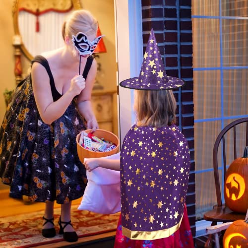 Anguxer Disfraces de Halloween capa de mago de bruja con sombrero, disfraz de Halloween para niños, capa de bruja para niños, para niños niña disfraz de cosplay ​fiesta