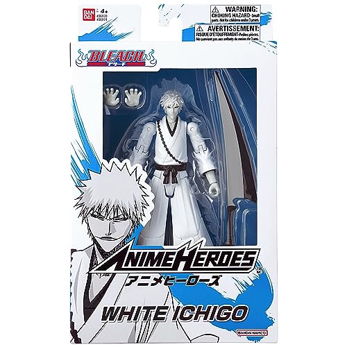 Anime Heroes Bandai Ichigo Kurosaki White Figura de acción | Figura de anime Ichigo blanco articulada de 17 cm con accesorios basados en anime y manga Bleach | Figuras de acción de Bleach como regalos