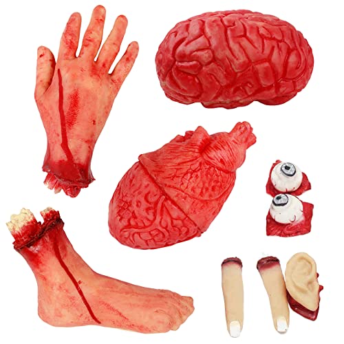 AOFOX 9 Piezas de Mano Cortada de Miedo Falso corazón Cerebro pie Partes del Cuerpo rotas para casa embrujada Suministros de Fiesta de Vampiros y Zombis de Halloween