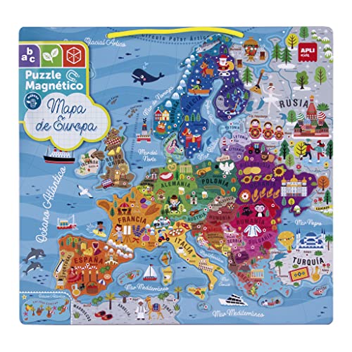 APLI Kids 19246 - Puzle magnético mapa de Europa - Juego de 45 imanes para aprender la geografía Europea - Para niños a partir de 5 años