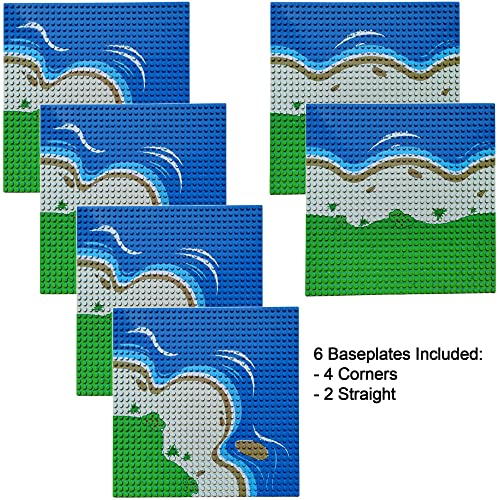 Apostrophe Juegos Isla Placas básicas para Bloques de construcción Compatible con Todas Las Principales Marcas-6 Paquete de Isla Platos-4 Esquinas y 2 Recta
