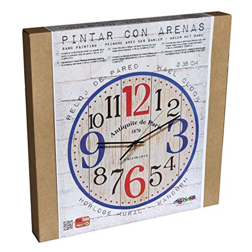 Arenart | 1 Reloj Antiquite Paris Ø38 cm| para Pintar con Arenas de Colores | Manualidades para Adultos y Jóvenes | Dibujo Fácil | Pintar por números | +9 años