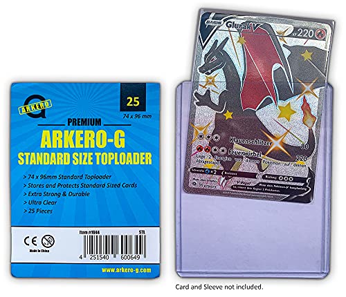 Arkero-G® 25 fundas estándar Toploader para tarjetas coleccionables estándar, por ejemplo, Pokemon, MTG Magic, Dragonball, Trading Card Game Games