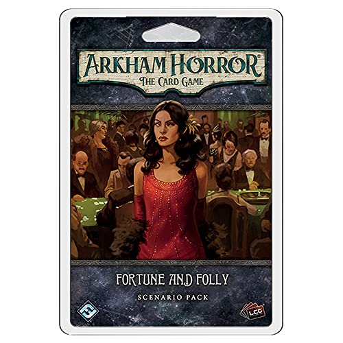 Arkham Horror The Card Game Fortune and Folly Scenario Pack,Juego de terror,Juego de misterio,Juego de cartas cooperativo,Tiempo de juego promedio de 1 a 2 horas,Hecho por Fantasy Flight Games