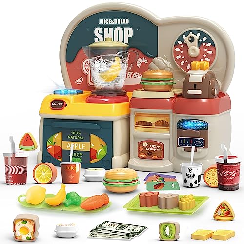 Arkyomi 3 in1 Juego de Cocina para niños, Incluye Jugo y hamburguesa y máquina de pan Utensilios Cocina Juguete Juego de Roles de Cocina,Apto Para Niños Mayores de 3 Años