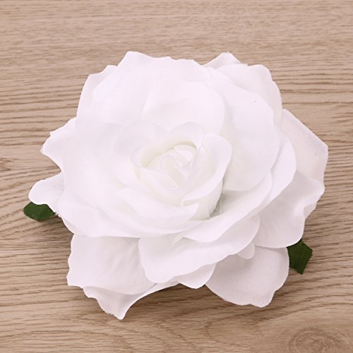 Artificial grandes Rose Flores pelo Aguja horquillas Flores Broche Para mujeres party (Color Blanco)