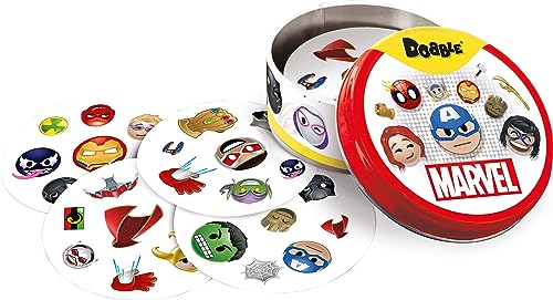 Asmodee – Dobble: Marvel Emoji Oficial – Juegos de Mesa – Juego de Velocidad y observación – Juegos de Cartas Familiares – Juegos Infantiles a Partir de 6 años – 2 a 8 Jugadores – Versión Francesa