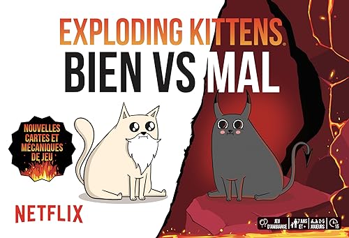 Asmodee Exploding Kittens: Bien vs Mal - Juegos de Mesa - Juegos de Cartas - Juegos de Ambiente - Juegos de Familia y niño a Partir de 7 años - 2 a 5 Jugadores - Versión Francesa