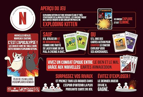 Asmodee Exploding Kittens: Bien vs Mal - Juegos de Mesa - Juegos de Cartas - Juegos de Ambiente - Juegos de Familia y niño a Partir de 7 años - 2 a 5 Jugadores - Versión Francesa