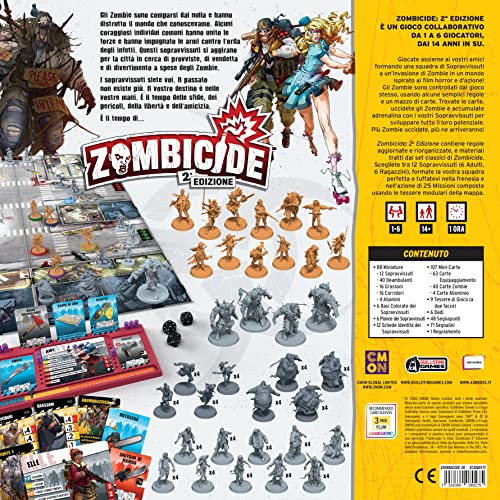 Asmodee, Zombicide, Segunda Edición, Juego de Mesa Colaborativo, 1-6 Jugadores, 14+ Años, Edición en Italiano