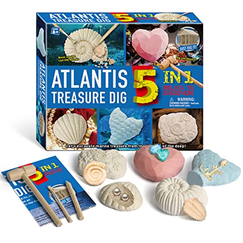 Atlantis Treasure Dig - Kit de excavación de fósiles, kit de descubrimiento de fósiles, kit de excavación de juguetes educativos, kit de ciencia STEM para niños y niñas