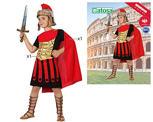 Atosa Disfraz Gladiador Niño Infantil Centurión, Amante de las Batallas de Gladiadores Antigua Roma, Formado por Túnica y Capa Faldilla Color Rojo Elementos Decorativos, 10 a 12 años
